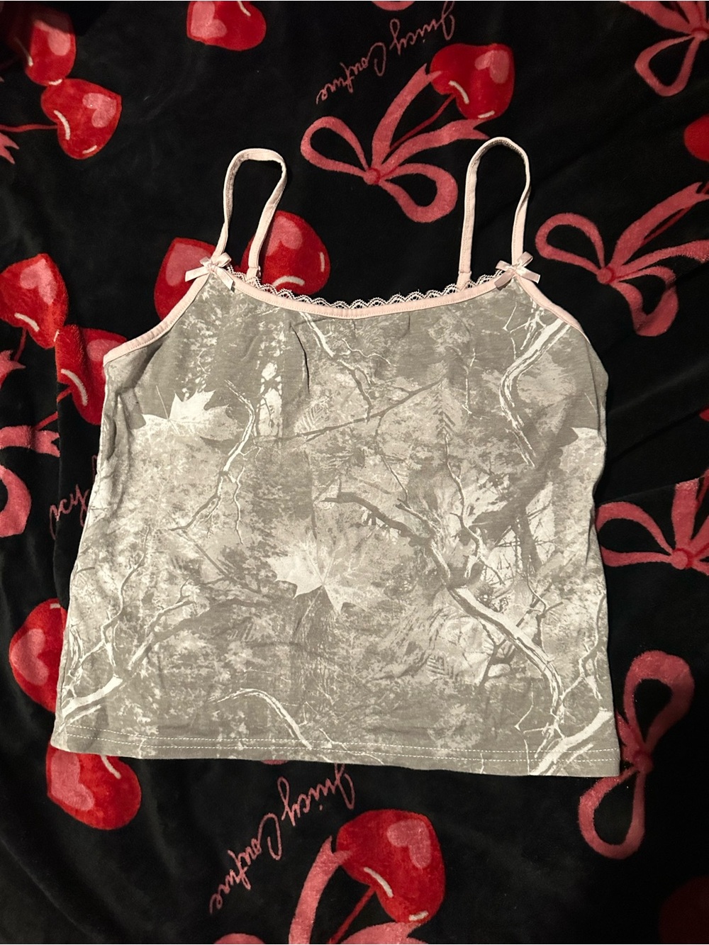 Light Gray Velvet Lace-Trim Cami with Adjustable Straps